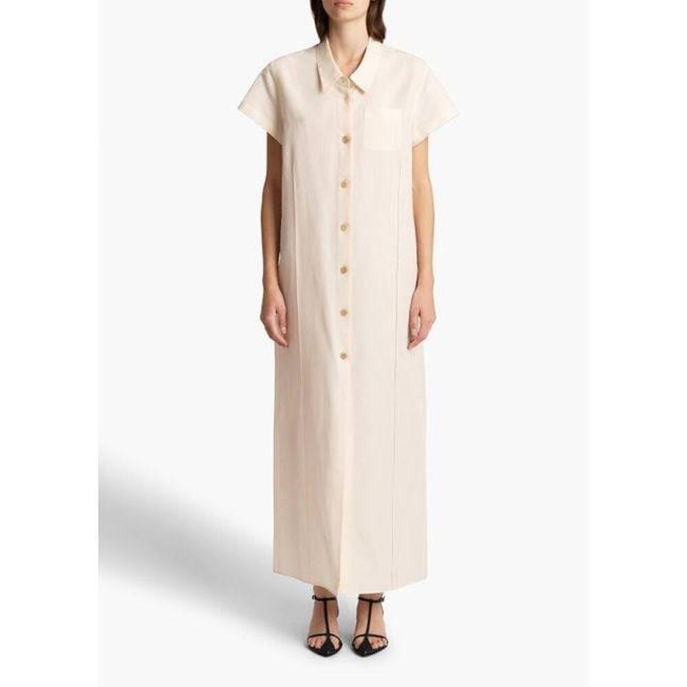 Khaite Effy Silk and Cotton Blend Organza Midi Shirt Dress in Natural S